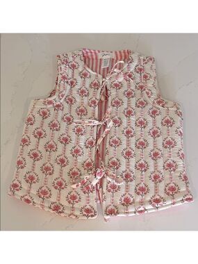 Japna Floral Quilted Vest with Ties Bows Size XS